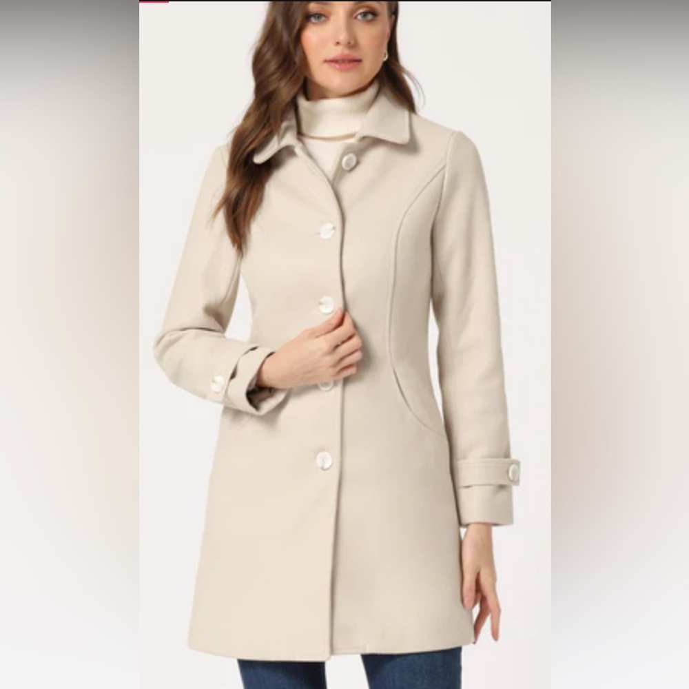 Winter Peter Pan Collar Mid-Thigh A-Line Single Breasted Pea Coat by Allegra K